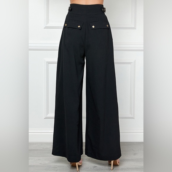 Alamia Black Wide Leg Pocketed Buckled Trousers Pant - Picture 7 of 9